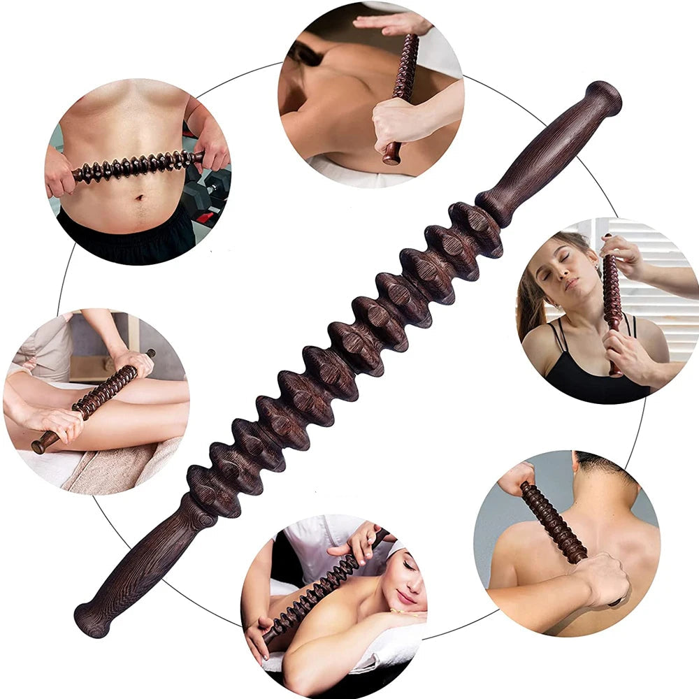 Bâton de Massage Musculaire en Bois | MuscleWood Pro